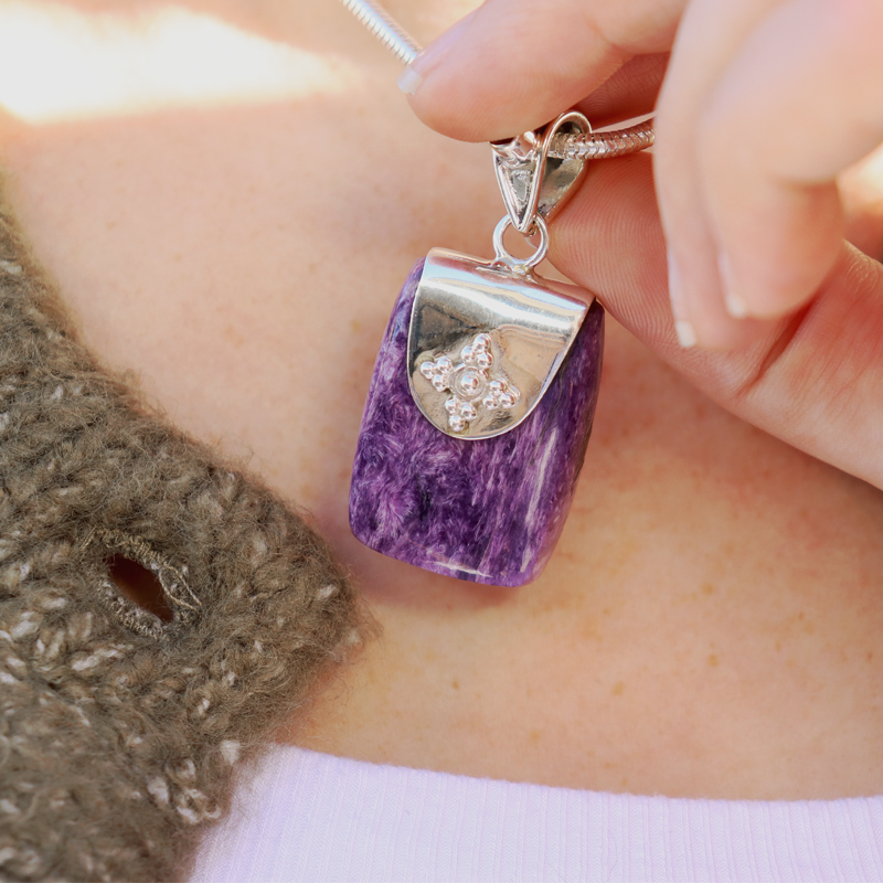 charoite amethyst sterling silver gemstone pendant