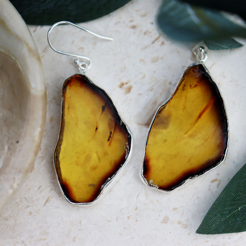 amber silver gemstone earrings