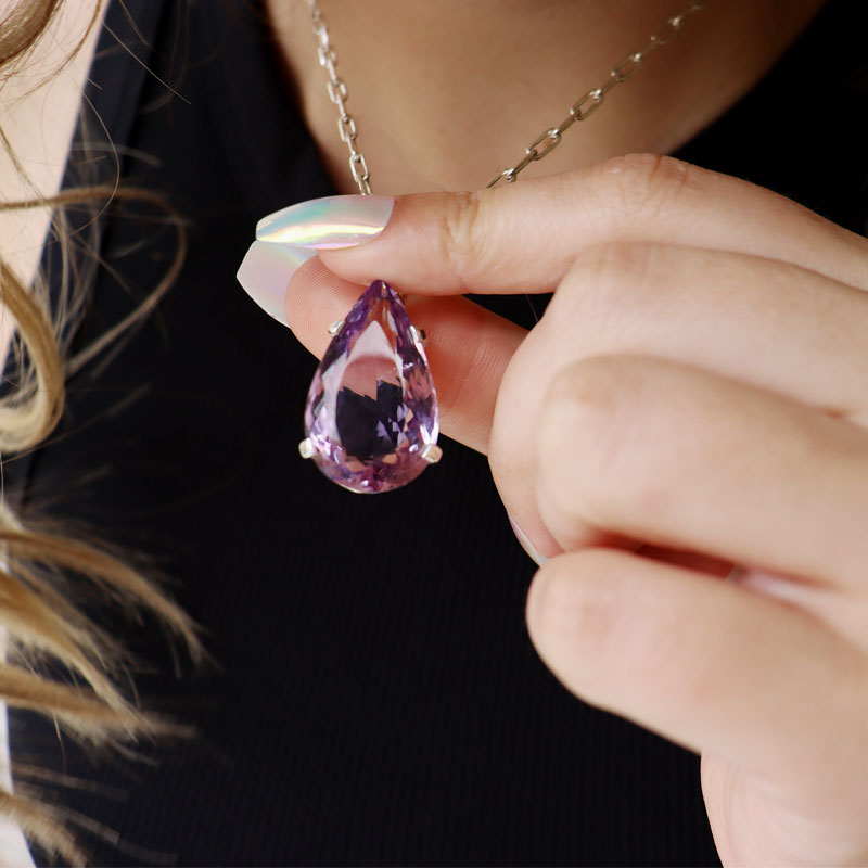 teardrop amethyst sterling silver gemstone pendant