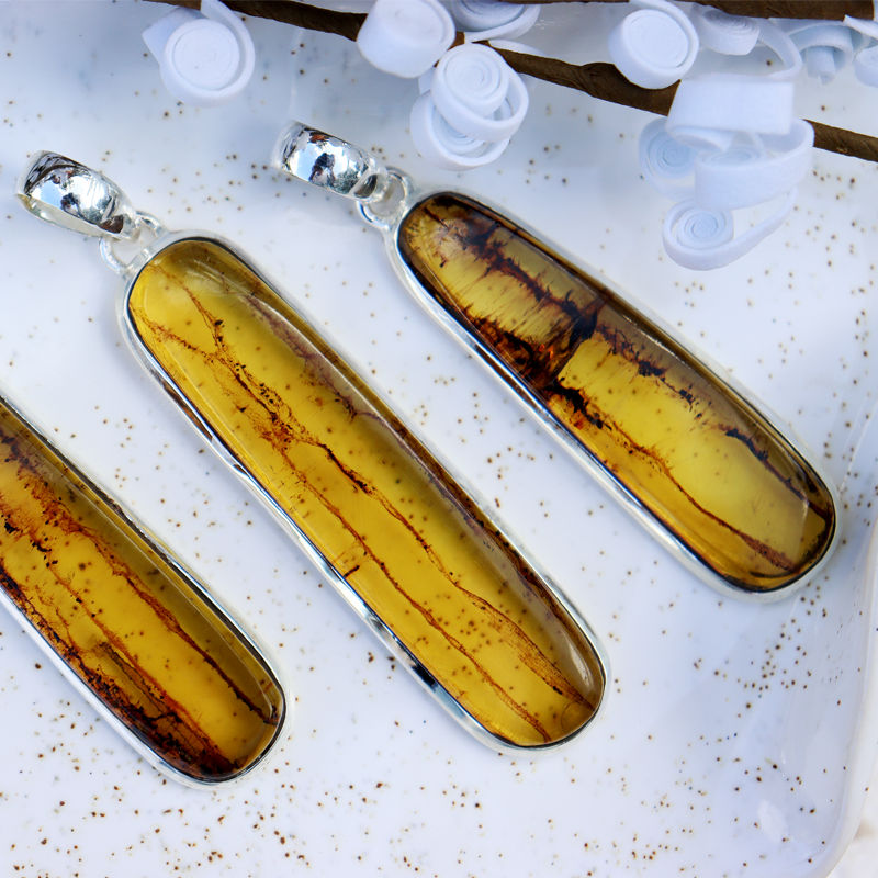 amber sterling silver gemstone pendant