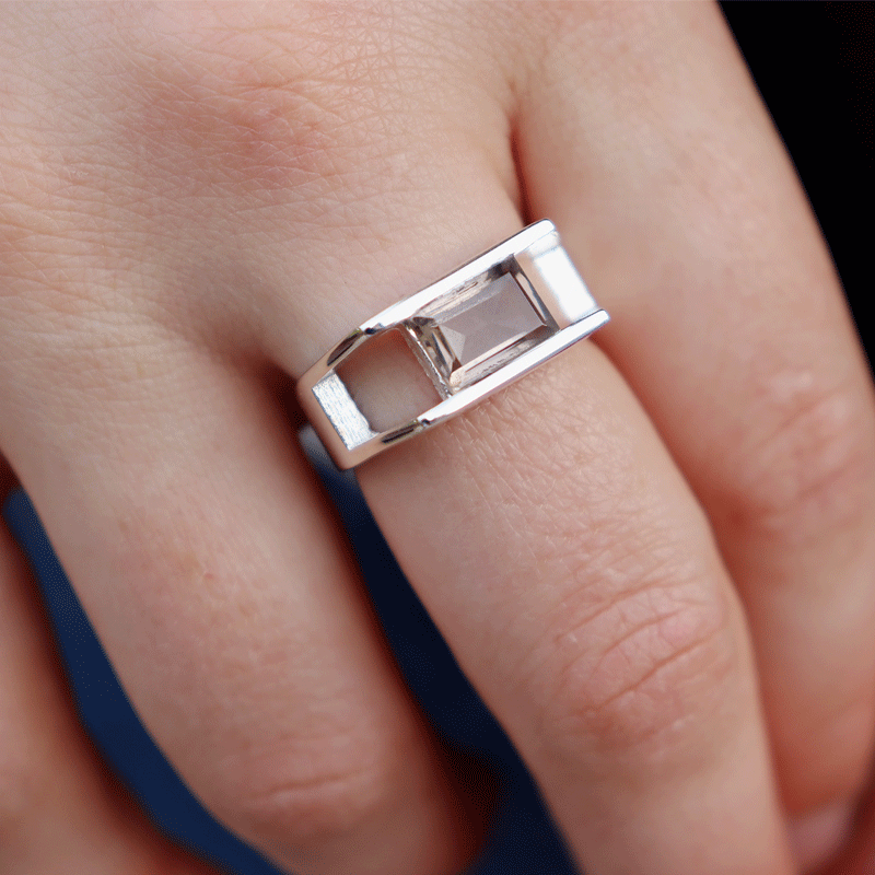 smoky quartz emerald cut sterling silver gemstone ring