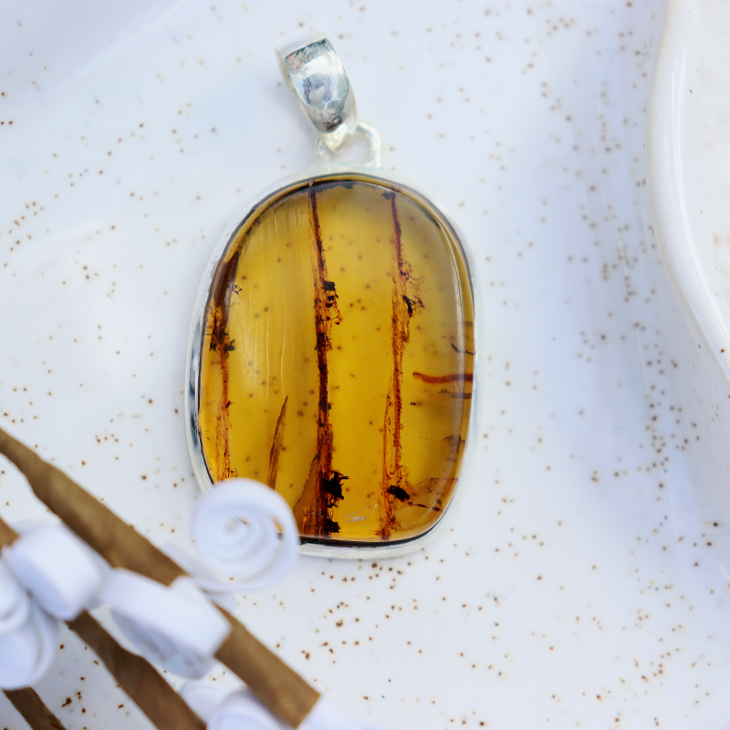 amber sterling silver gemstone pendant