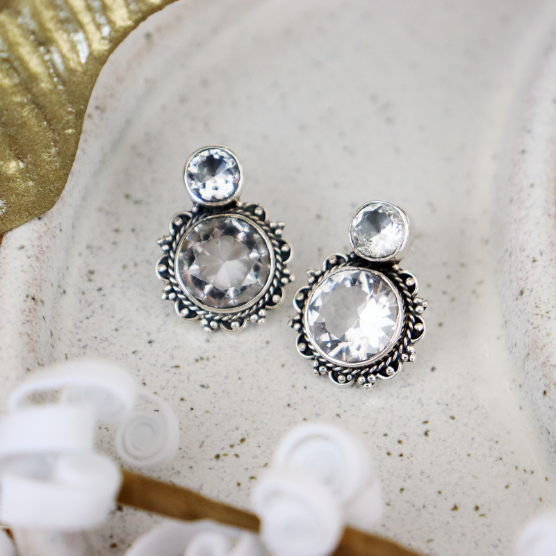 clear quartz gemstone sterling silver earrings