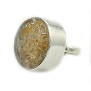 large round garden quartz silver gemstone ring