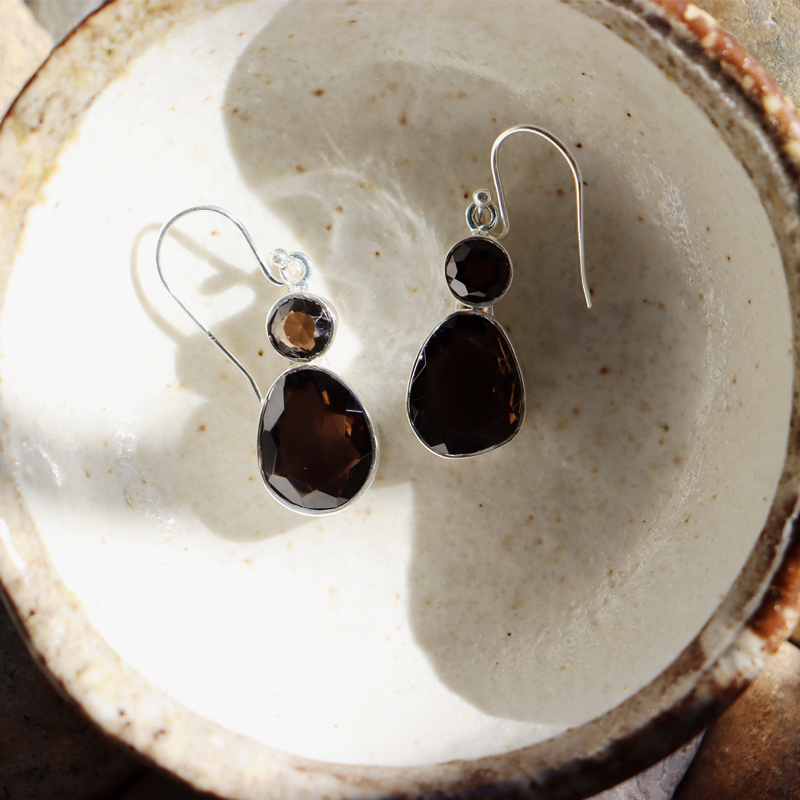 smoky quartz sterling silver gemstone earrings