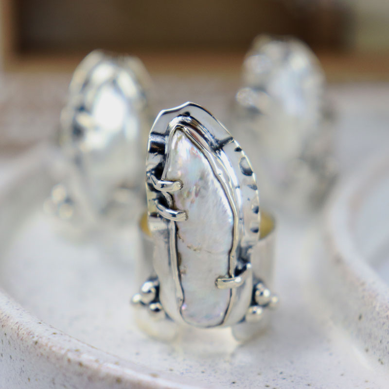Unique Biwa Pearl Silver Ring