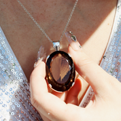 smoky quartz oval silver gemstone pendant