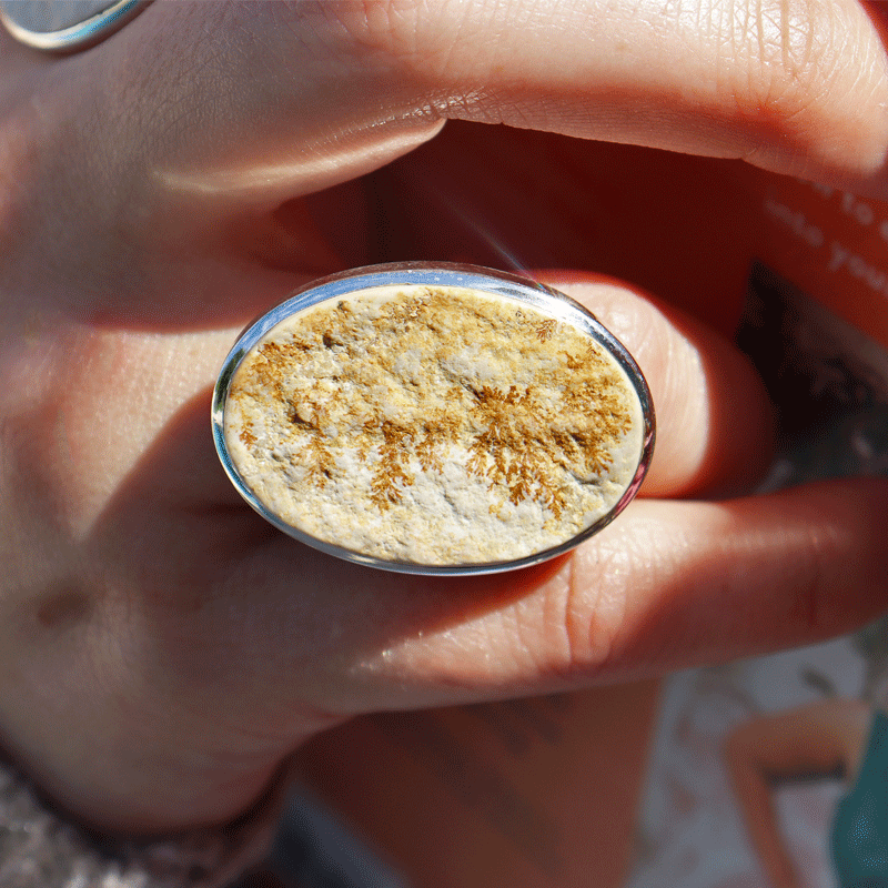 silver leaf jasper oval gemstone ring