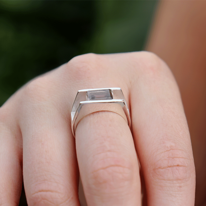 smoky quartz emerald cut sterling silver gemstone ring