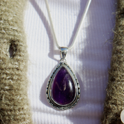 Amethyst teardrop sterling silver gemstone pendant