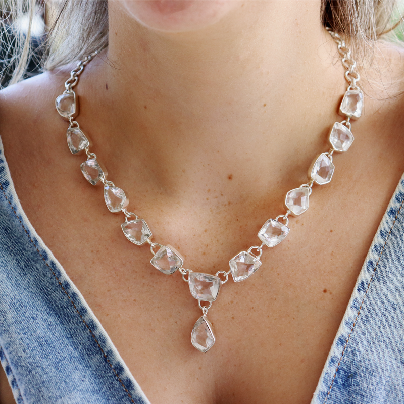 clear quartz sterling silver gemstone necklace