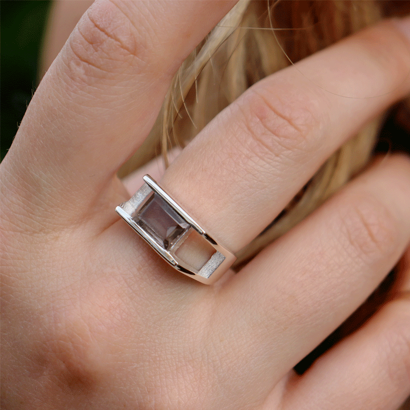smoky quartz emerald cut sterling silver gemstone ring