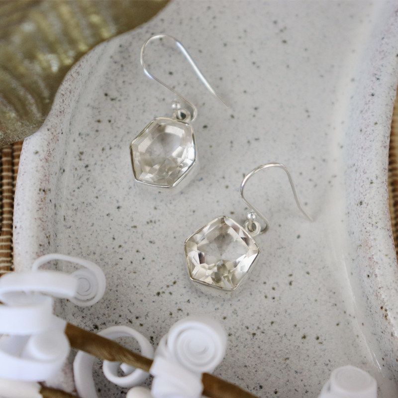 clear quartz sterling silver gemstone earrings