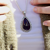 Amethyst teardrop sterling silver gemstone pendant