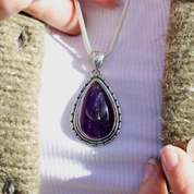Amethyst teardrop sterling silver gemstone pendant
