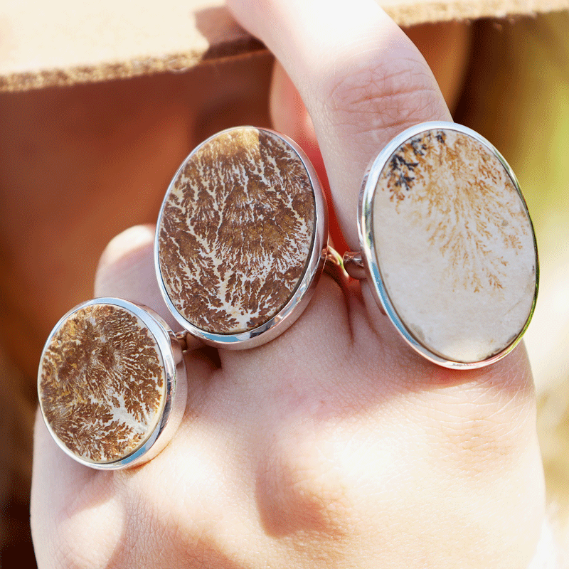 silver leaf jasper oval gemstone ring