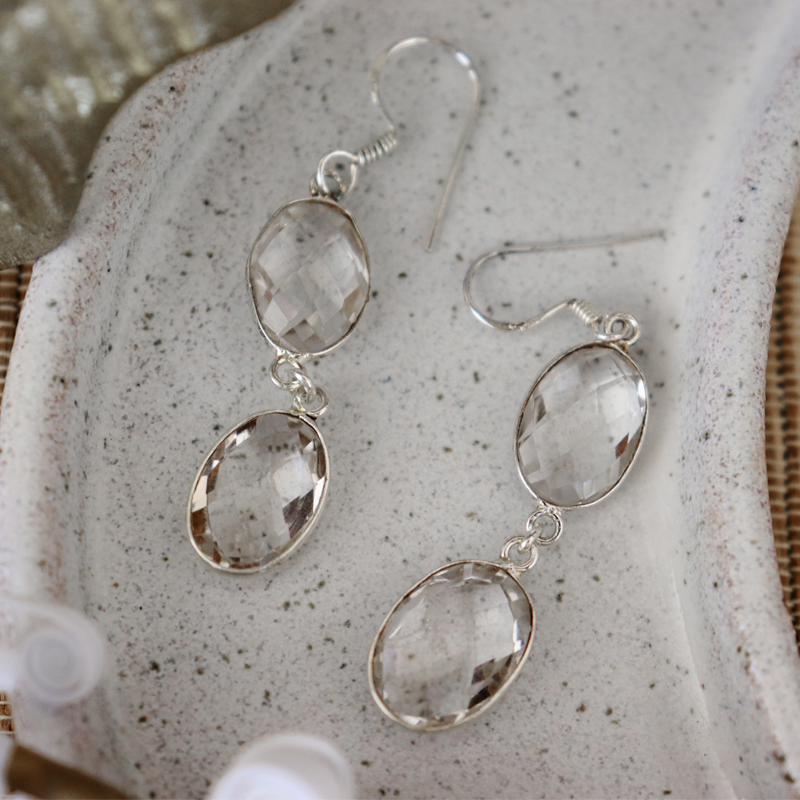 clear quartz sterling silver gemstone earrings