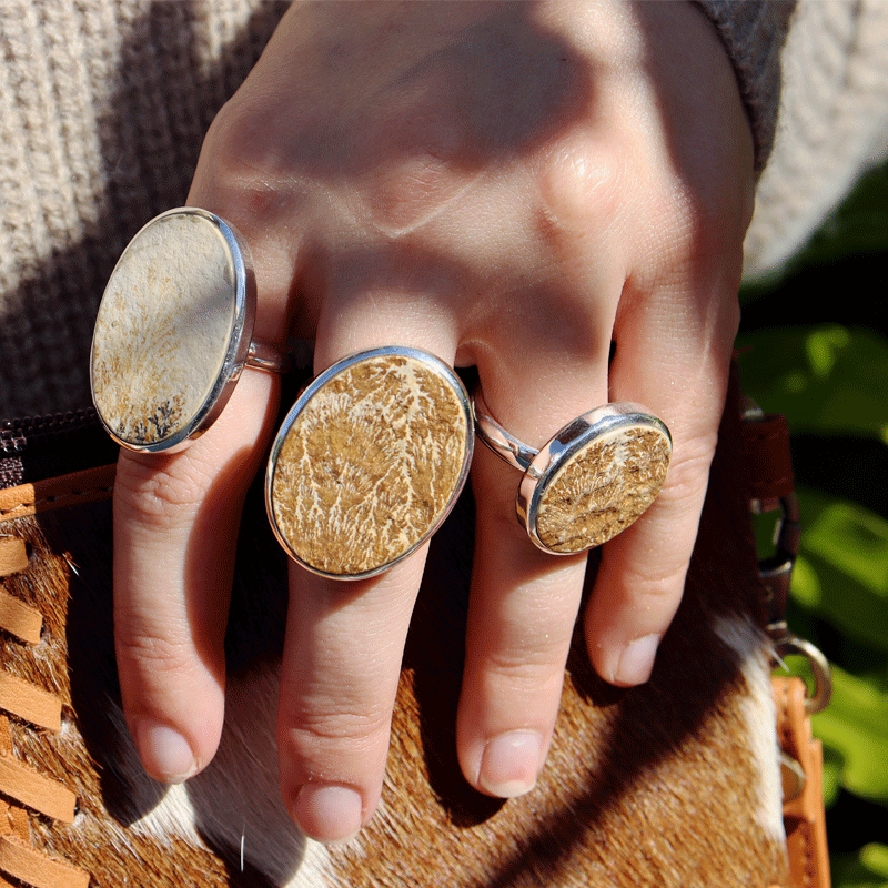 silver leaf jasper oval gemstone ring