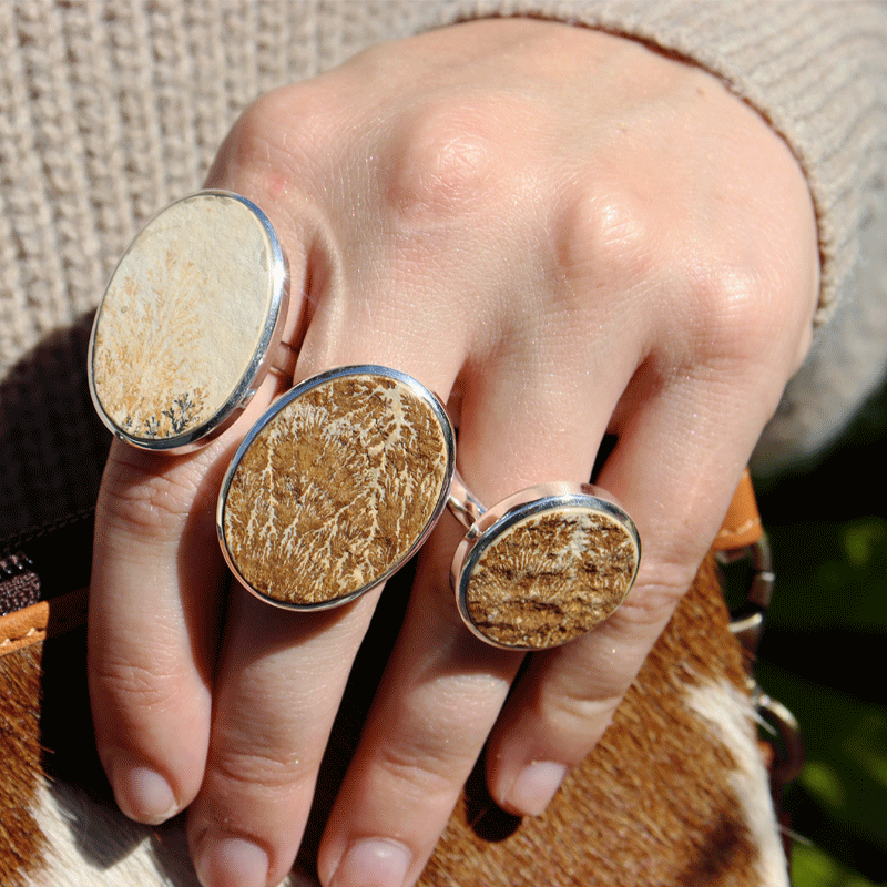 silver leaf jasper oval gemstone ring