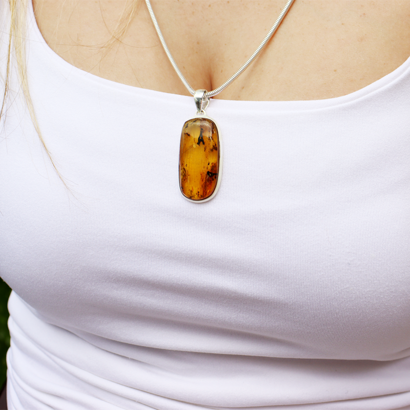 amber sterling silver gemstone pendant