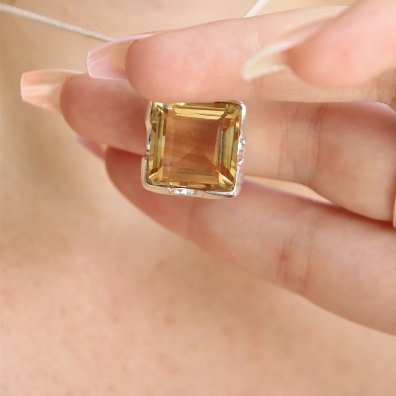 emerald cut citrine sterling silver gemstone pendant
