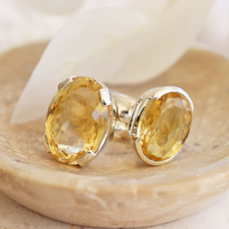 citrine oval silver gemstone ring