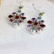 blue topaz amethyst garnet peridot gemstone sterling silver earrings