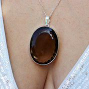 large smoky quartz oval silver gemstone pendant