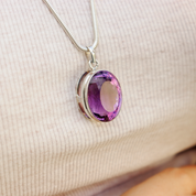amethyst sterling silver oval gemstone pendant