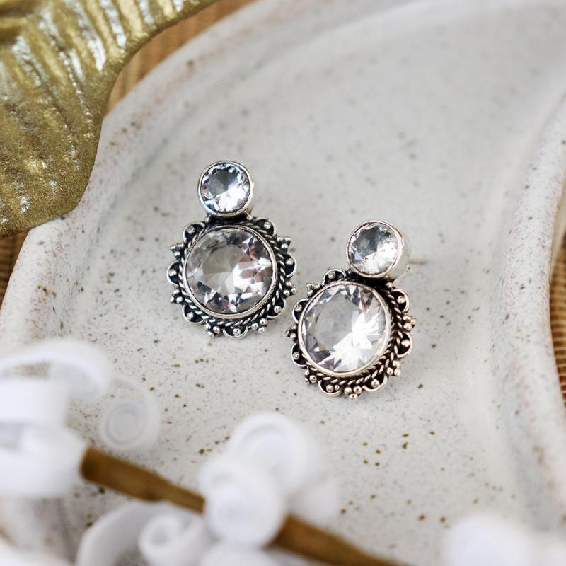 clear quartz gemstone sterling silver earrings