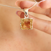 emerald cut citrine sterling silver gemstone pendant
