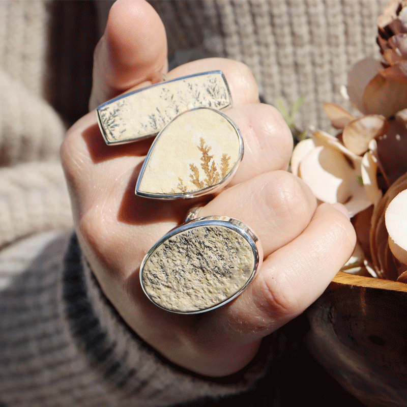 silver leaf jasper oval gemstone ring