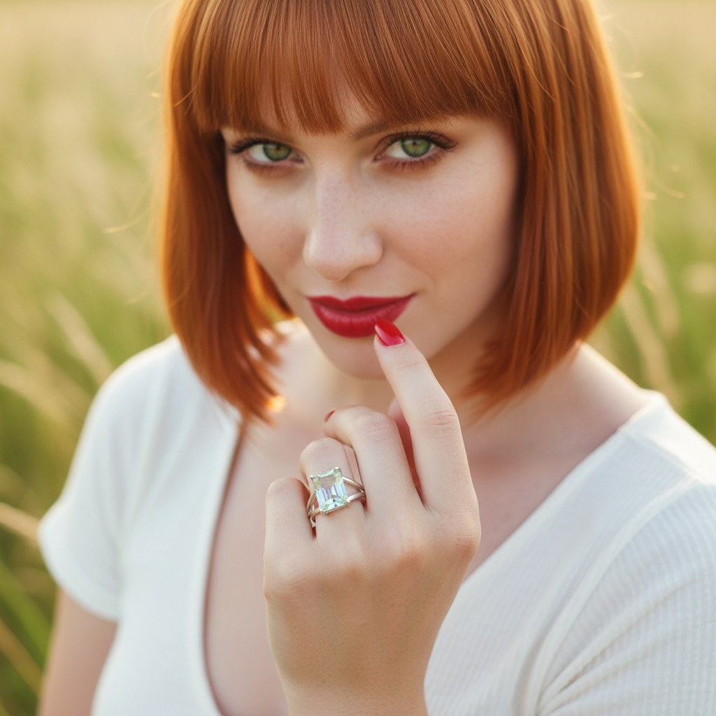 green amethyst emerald cut sterling silver gemstone ring