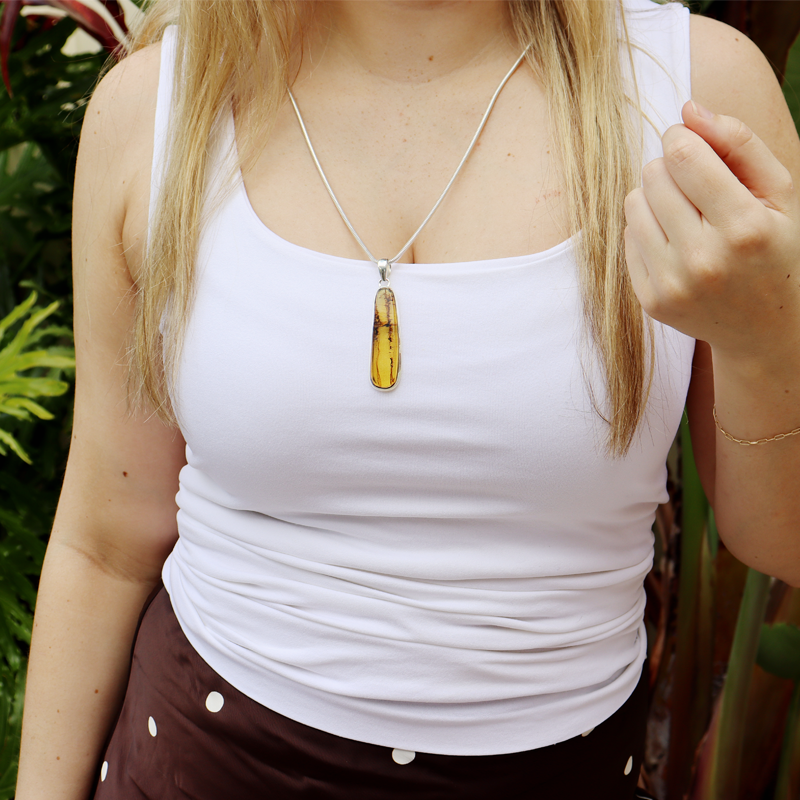 amber sterling silver gemstone pendant