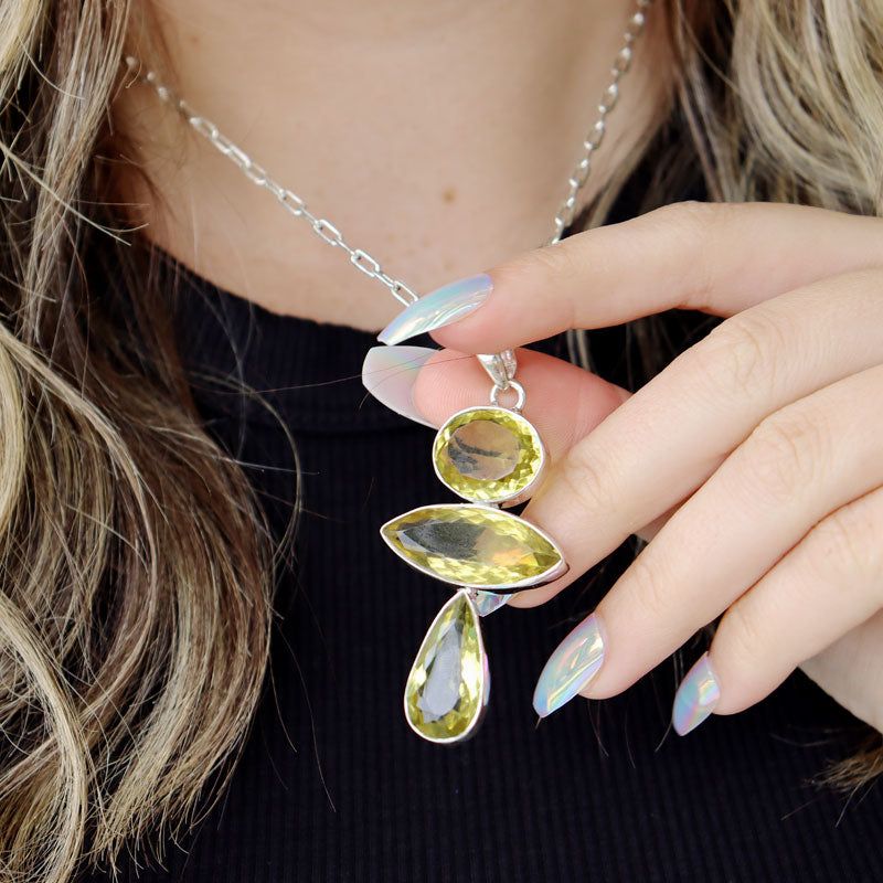 lemon quartz silver gemstone pendant