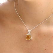 emerald cut citrine sterling silver gemstone pendant