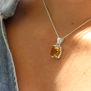emerald cut citrine sterling silver gemstone pendant