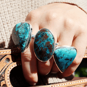 large oval shattuckite gemstone silver ring