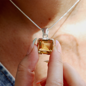 emerald cut citrine sterling silver gemstone pendant