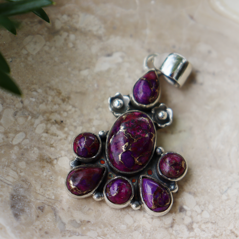 pink turquoise sterling silver gemstone pendant