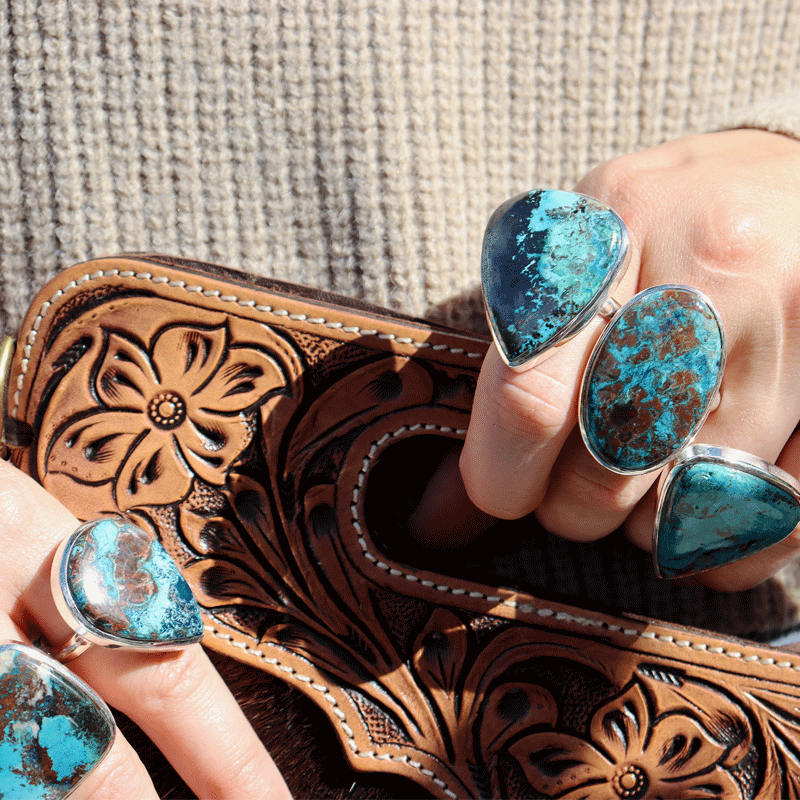 large oval shattuckite gemstone silver ring