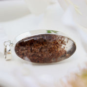 large oval garden quartz silver gemstone pendant