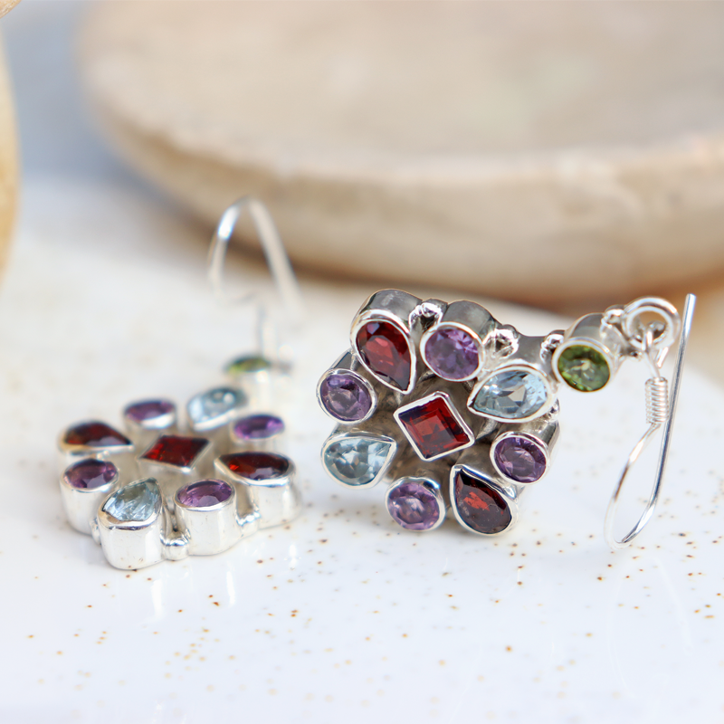 blue topaz amethyst garnet peridot gemstone sterling silver earrings
