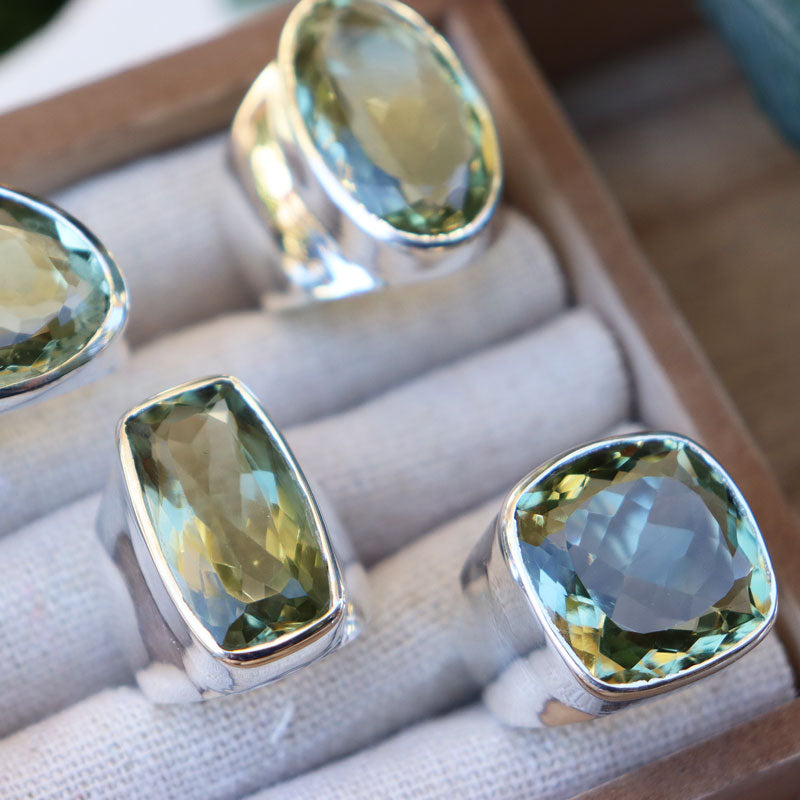 green amethyst silver gemstone ring