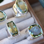 big green amethyst silver ring