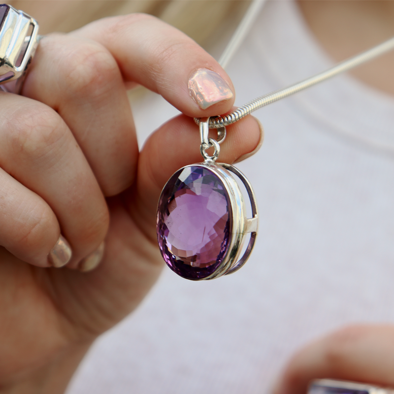 amethyst sterling silver oval gemstone pendant