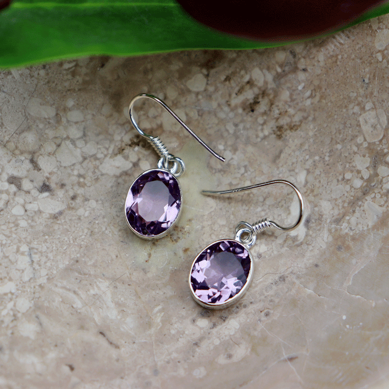 amethyst oval sterling silver gemstone earrings