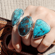 large oval shattuckite gemstone silver ring