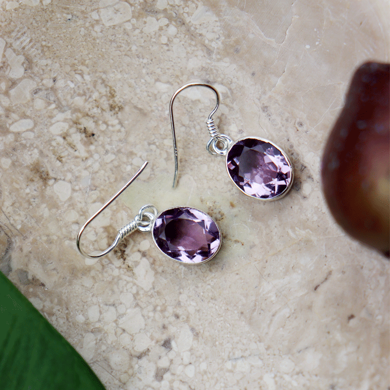 amethyst oval sterling silver gemstone earrings