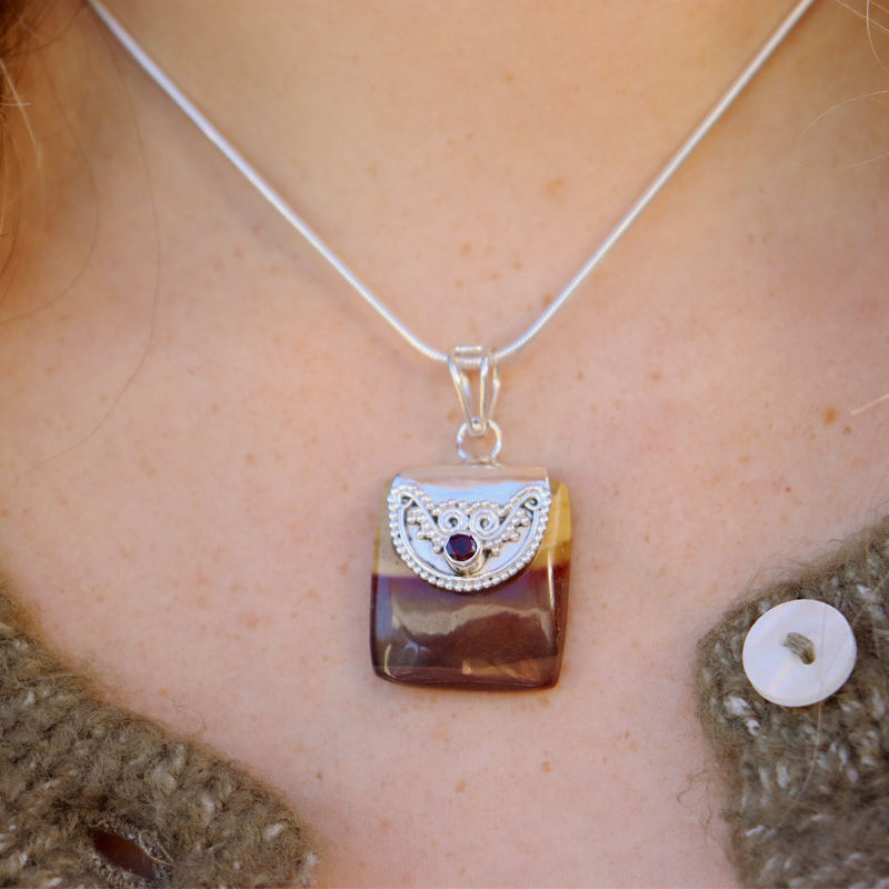 mookaite jasper garnet sterling silver gemstone pendant